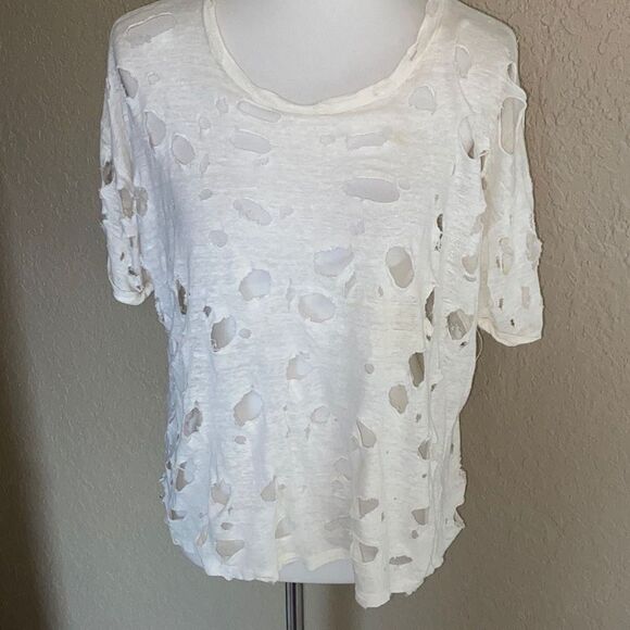 LF Emma & Sam ultra cut up hole distressed destroyed t shirt XS Worn 1x - Picture 2 of 8